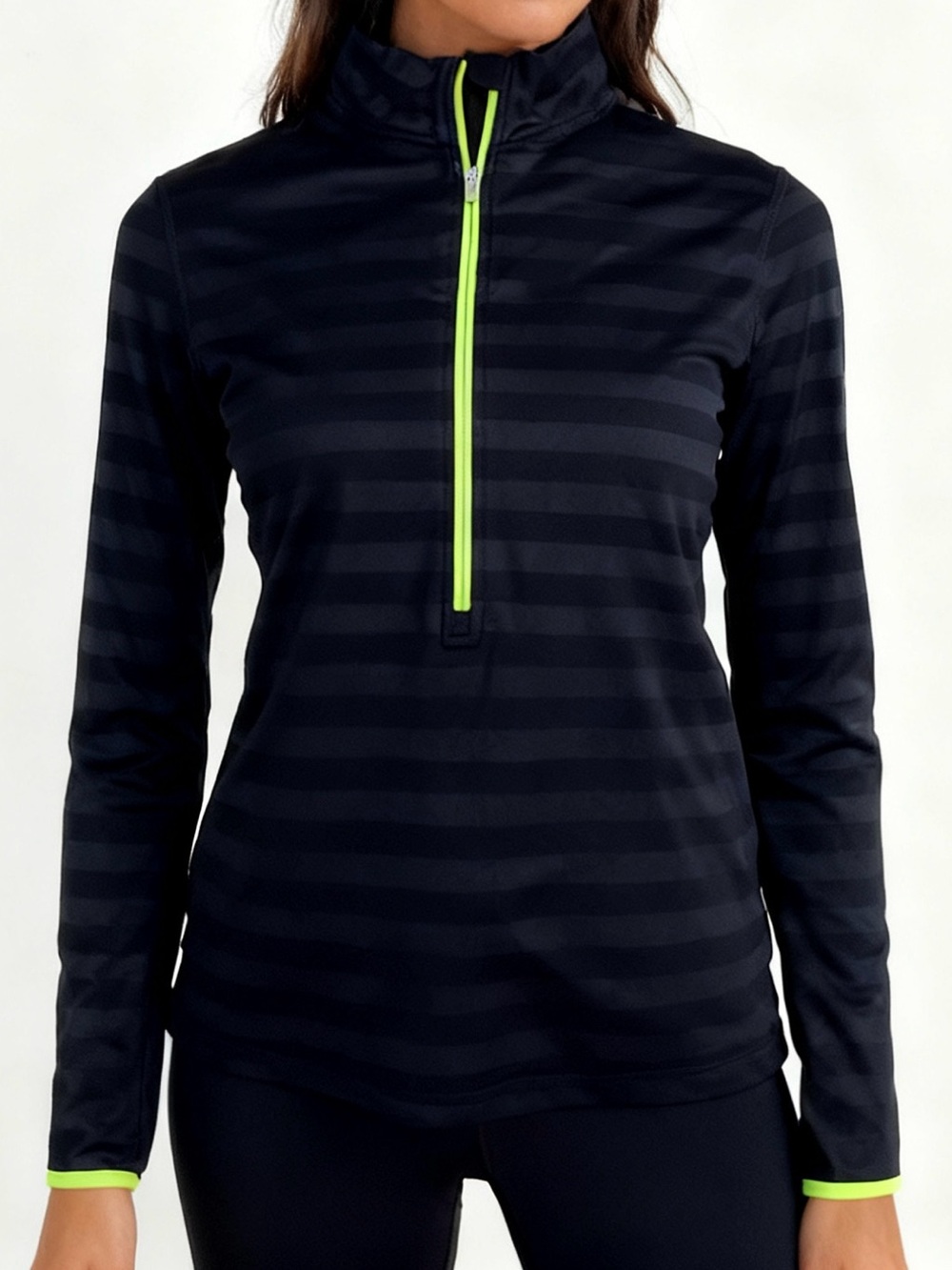 Nike Black Striped Quarter-Zip Top with Neon Yellow Trim